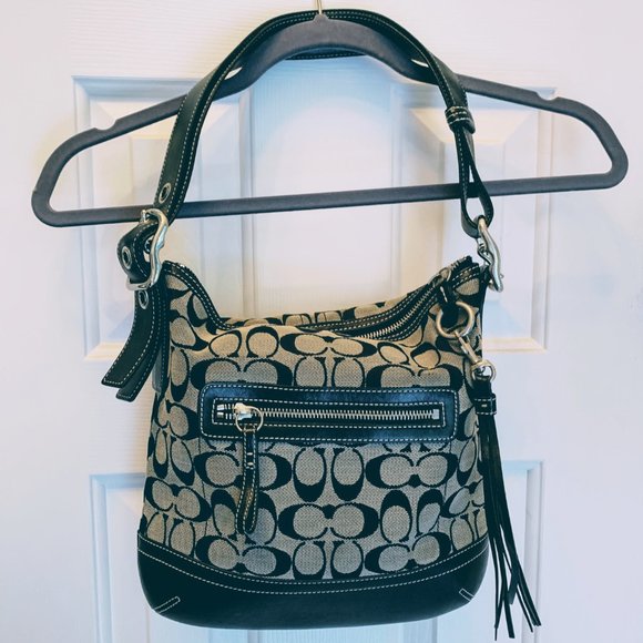 Coach Black and Gray Shoulder Bag with Signature Monogram - Picture 1 of 8